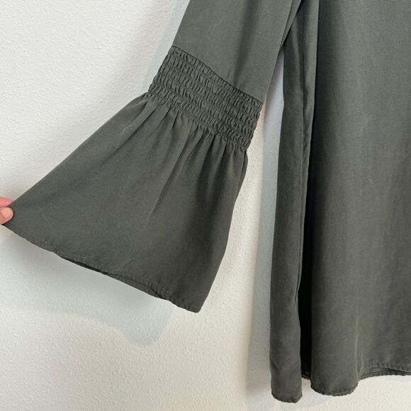 BCBGeneration Bell Sleeve Olive Green Mini Boho Dress M - Picture 2 of 8